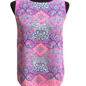 Lilly Pulitzer Womens 100% Silk Button Back Blouse Colorful  Pink Size X-Small
